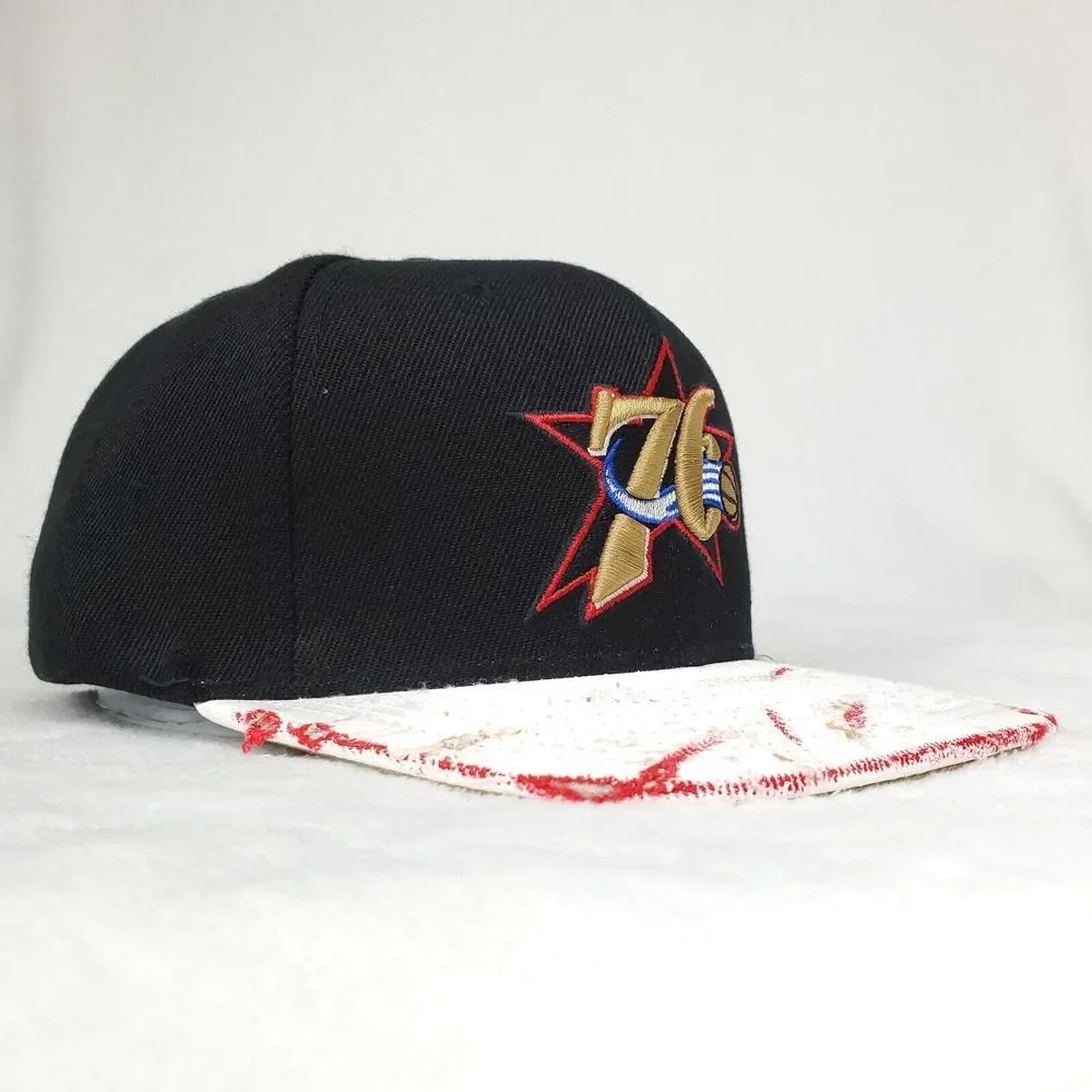 Philadelphia 76ers Mitchell & Ness NBA Snapback Hat Cap 3D Logo Grunge Black NWT